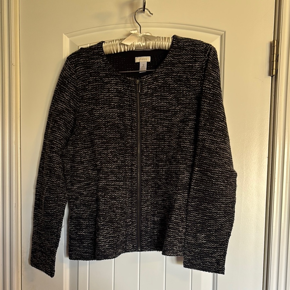 Chico's Black and Navy Zip-up Sweater